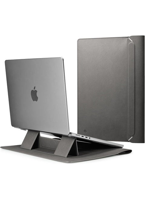 Laptop Sleeve Valentinus S 15 15.6 16 inch, for MacBook Pro, Built in Magnetic Flap with [Foldable Stand] Leather Laptop Case Cover, Laptop Pouch Bag - City Gray