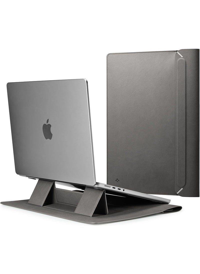 Spigen Laptop Sleeve Valentinus S 15 15.6 16 inch, for MacBook Pro, Built in Magnetic Flap with [Foldable Stand] Leather Laptop Case Cover, Laptop Pouch Bag - City Gray  - Image 1