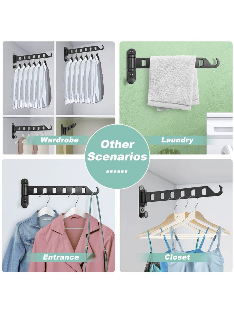 Wall Mounted Clothes Hanger with Swing Arm, Laundry Room Dryer Rack, Folding Valet Hook, Sturdy Hanging, Foldable 180°Rotation, Solid Aluminum (2-Pack, Black) - Image 4