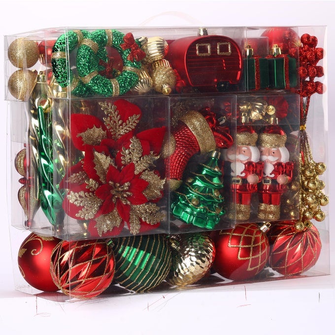 135PACK CHRISTMAS ORNAMENTS SHATTERPROOF PLASTIC CHRISTMAS BALLS FOR TREE DECORATIONS BAUBLES WITH HANGING STRINGS FOR HOLIDAY PARTY WEDDINGRED GREEN GOLD
