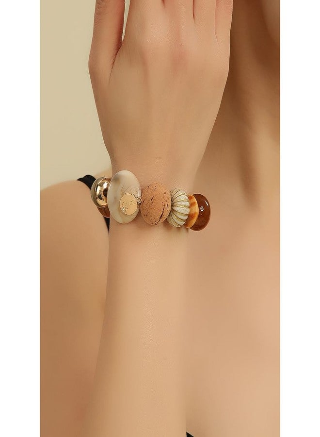 Coiris Multi Beaded Statement Bracelet Wooden Acrylic Beads Stretch Chunky Beads Bracelet for Wome Gift(BR-1215) - Image 5