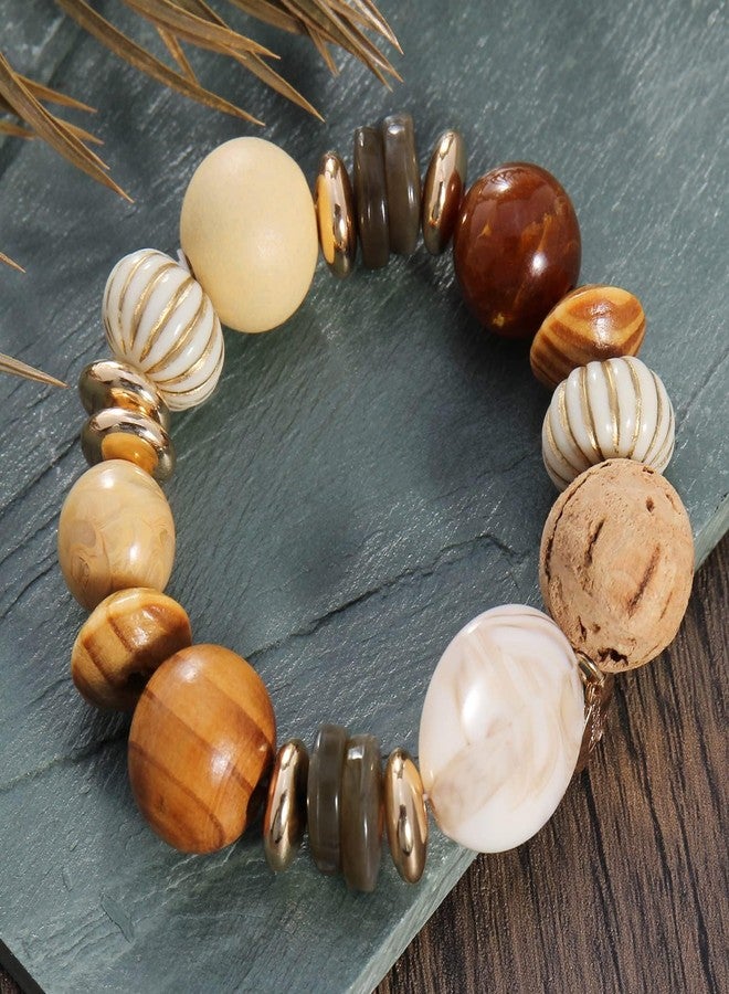 Coiris Multi Beaded Statement Bracelet Wooden Acrylic Beads Stretch Chunky Beads Bracelet for Wome Gift(BR-1215) - Image 3