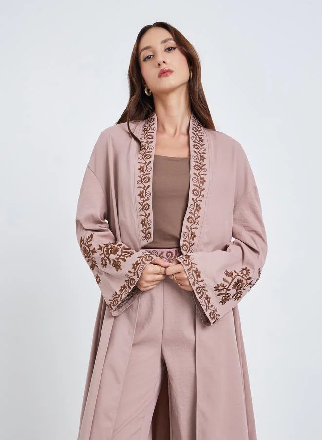 Take Two Women Embroidery Detail Long Sleeve Abaya and Pants Co-Ords
