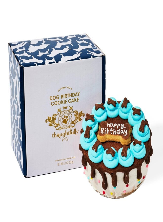 Thoughtfully Pets, Blue Dog Happy Birthday Mini Cookie Cake, Blue, Peanut Butter Flavored, Hand Decorated Hollow Biscuit Cake for All Dog Breeds - Image 1