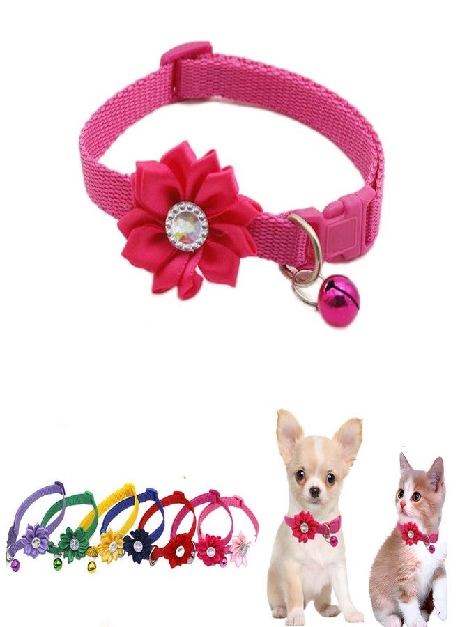 WeimoMonkey Hot Pink Cat Collar with Bell, Girl Puppy Collar with Flowers Small Dog Collar Soft Nylon Adjustable for XXS Xs Small Pet Kitten Dogs Animal Litter Tiny - Image 1