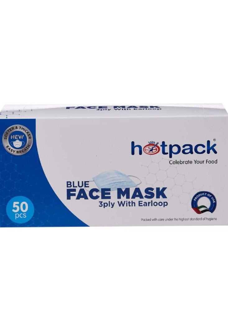 Hotpack Hotpack blue three-ply face masks pack of 50 pieces  - Image 1