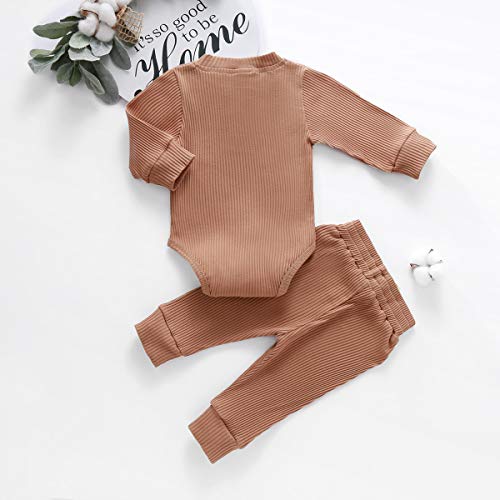 Bmnmsl Baby Newborn Girls Boys Long Sleeve Clothes Striped Romper & Pants Set Infant Fall Winter Cotton Outfits (B-Brown, 0-6 Months) - Image 4