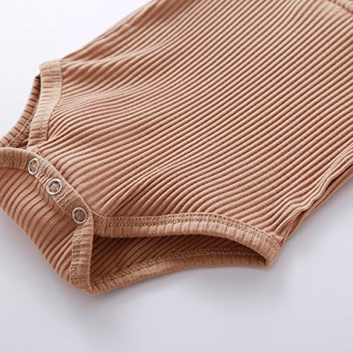 Bmnmsl Baby Newborn Girls Boys Long Sleeve Clothes Striped Romper & Pants Set Infant Fall Winter Cotton Outfits (B-Brown, 0-6 Months) - Image 5