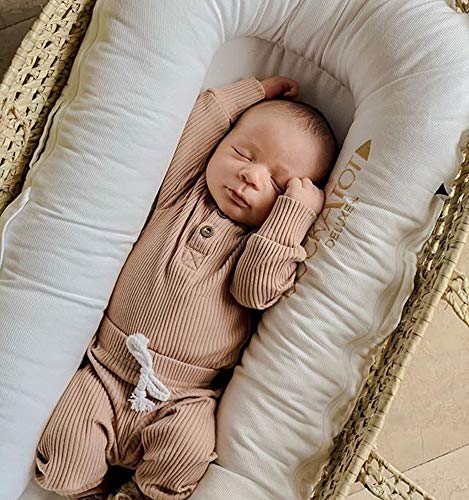 Bmnmsl Baby Newborn Girls Boys Long Sleeve Clothes Striped Romper & Pants Set Infant Fall Winter Cotton Outfits (B-Brown, 0-6 Months) - Image 2