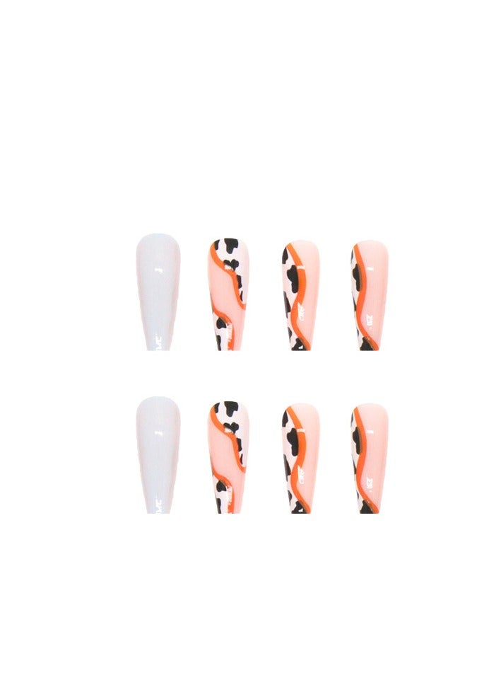 Generic 24 Pcs Matte Orange and Blue Ballet Press-on Nails for Women and Girls, Leopard Print Animal Accent Stick-on Nails, Complete Nail Kit with Gel Glue and File  - Image 4