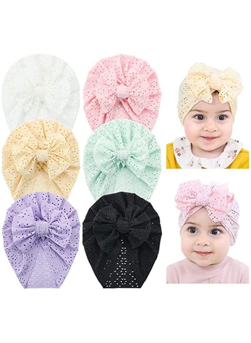 iMissiu Breathable Soft Big Bow Turban Hats, Beanie Caps Headwraps for Baby Girls Infants Toddlers Cute Toddler Cap Baby Turban Hats Turban Bun Knot 6 Pack - Image 1