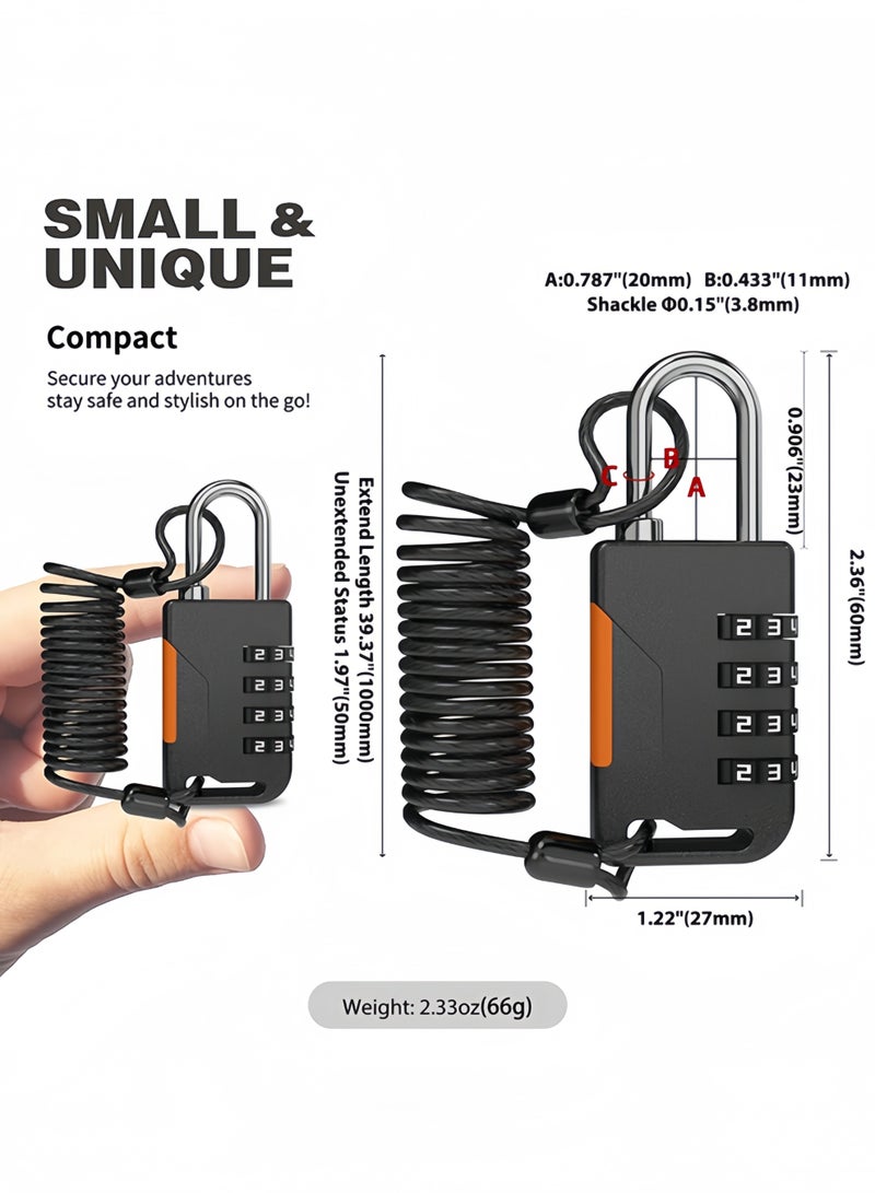 Baytak 2 Pack Luggage Number Lock with Steel Cable, 4 Digit Resettable Combination Padlock for Travel Bags, Suitcases, Gym Lockers and Bikes, Black - Image 2