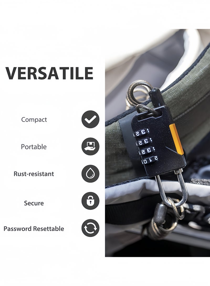 Baytak 2 Pack Luggage Number Lock with Steel Cable, 4 Digit Resettable Combination Padlock for Travel Bags, Suitcases, Gym Lockers and Bikes, Black - Image 3