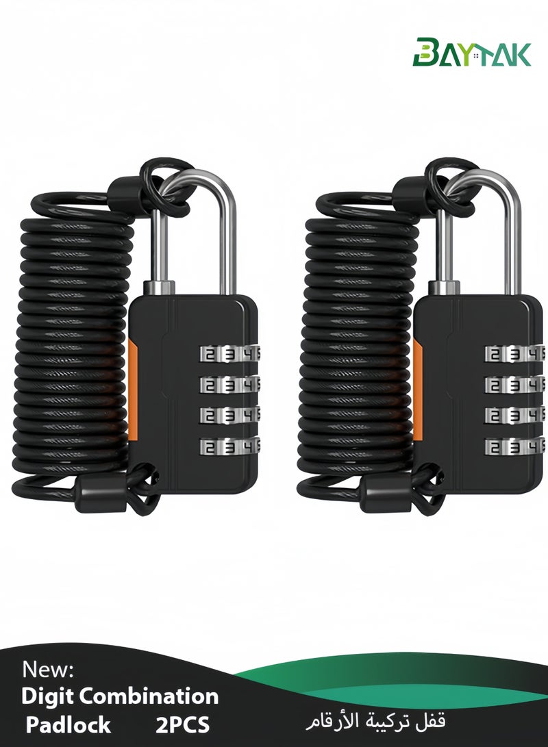 Baytak 2 Pack Luggage Number Lock with Steel Cable, 4 Digit Resettable Combination Padlock for Travel Bags, Suitcases, Gym Lockers and Bikes, Black - Image 1