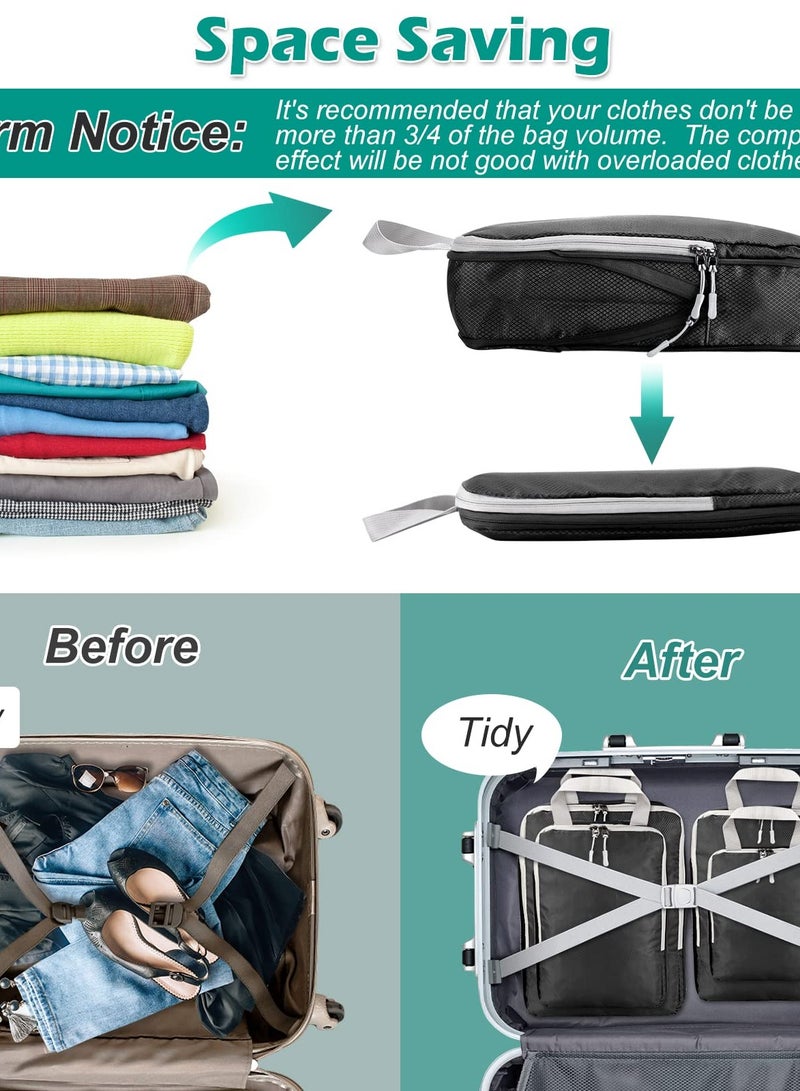 6 Piece Compression Packing Cubes for Travel Suitcase and Backpack Organizers Essential Travel Gear for Men and Women in Black - Image 2