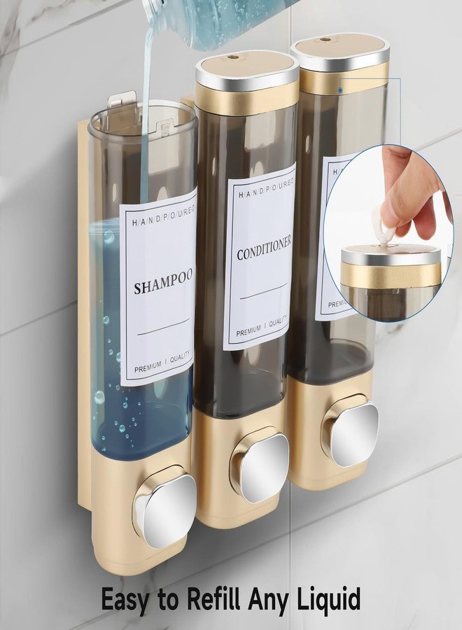 MEKOTRIN Shampoo and Conditioner Dispenser, Shower Soap Dispenser Wall Mounted 3 Chamber 300ml, Refillable Hand Soap Dispensers, Body Wash Dispenser for Bathroom Kitchen Hotel Home 5 Colors(Gold) - Image 4