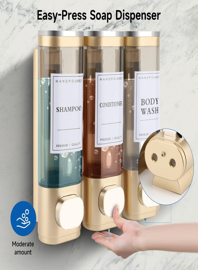 MEKOTRIN Shampoo and Conditioner Dispenser, Shower Soap Dispenser Wall Mounted 3 Chamber 300ml, Refillable Hand Soap Dispensers, Body Wash Dispenser for Bathroom Kitchen Hotel Home 5 Colors(Gold) - Image 3