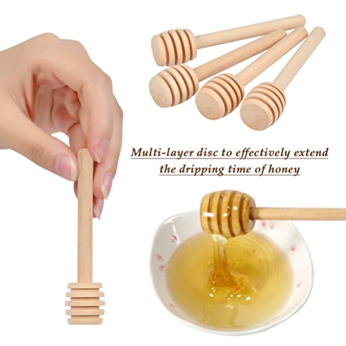 FOCCTS 100pcs Honey Dipper Sticks, 3 inch Wooden Honey Dipper Honey Stirrers Honey Spoon with Natural Jute Twine Kraft Paper Tags for Honey Jar Dispense Drizzle Honey Wedding Party Favors Honey Server - Image 4