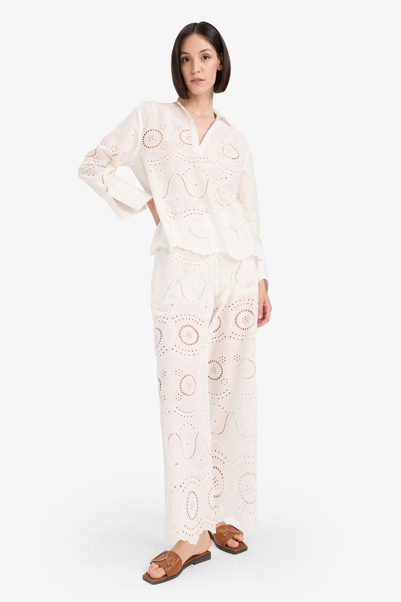 DeFacto White Woman Fall in Love Regular Fit Embroidered Beach Shirt Casual - Image 2
