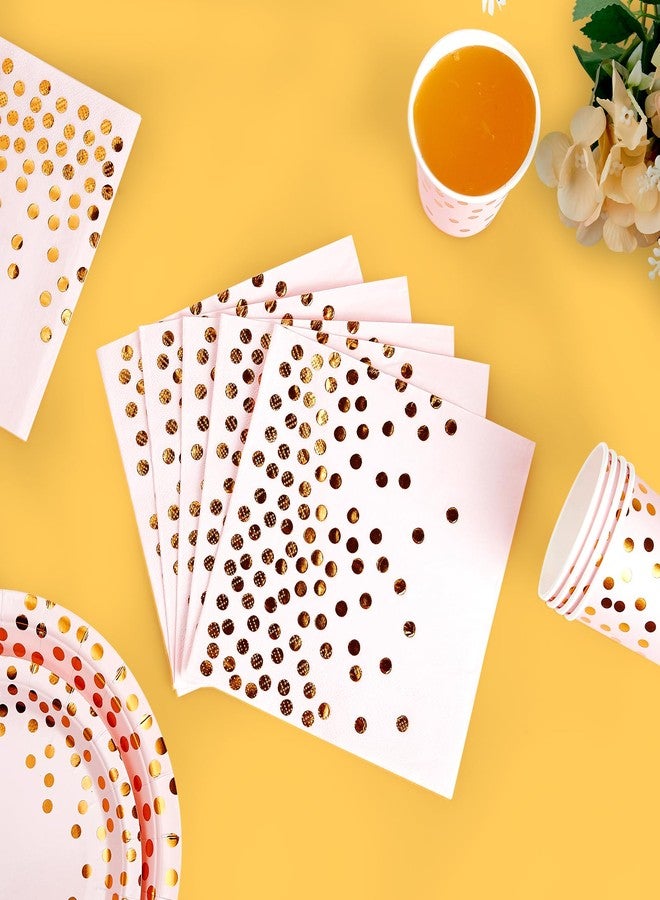 JOLLY PARTY Pink and Gold Party Supplies - 350 PCS Disposable Dinnerware Set - Pink Paper Plates Napkins Cups, Gold Plastic Forks Knives Spoon for Graduation, Birthday, Cocktail Party - Image 4