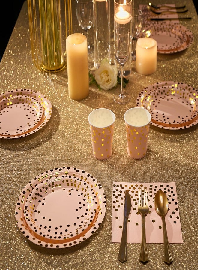 JOLLY PARTY Pink and Gold Party Supplies - 350 PCS Disposable Dinnerware Set - Pink Paper Plates Napkins Cups, Gold Plastic Forks Knives Spoon for Graduation, Birthday, Cocktail Party - Image 5