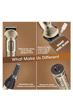 SYOSI Mens Beard Trimmer, Cordless Zero Gapped T-Blade Trimmer, Professional Hair Clippers Electric Shaver Razor, Nose Body Trimmer for Men Waterproof 6 in 1 Grooming Kit, Precise Control (Bronze)  - Image 5