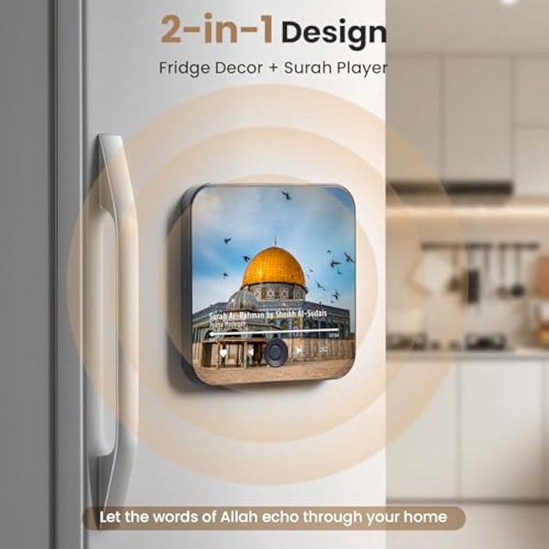 أنكوفو مكبر صوت مغناطيسي للقرآن الكريم للثلاجة - مشغل صوت سورة محمّل مسبقًا مع تلاوات اسلامية، مغناطيس محمول، USB نوع سي، قابل لاعادة الشحن، تحكم باللمس، هدايا رمضان والعيد، هدايا اسلامية (سورة الرحمن) - Image 2