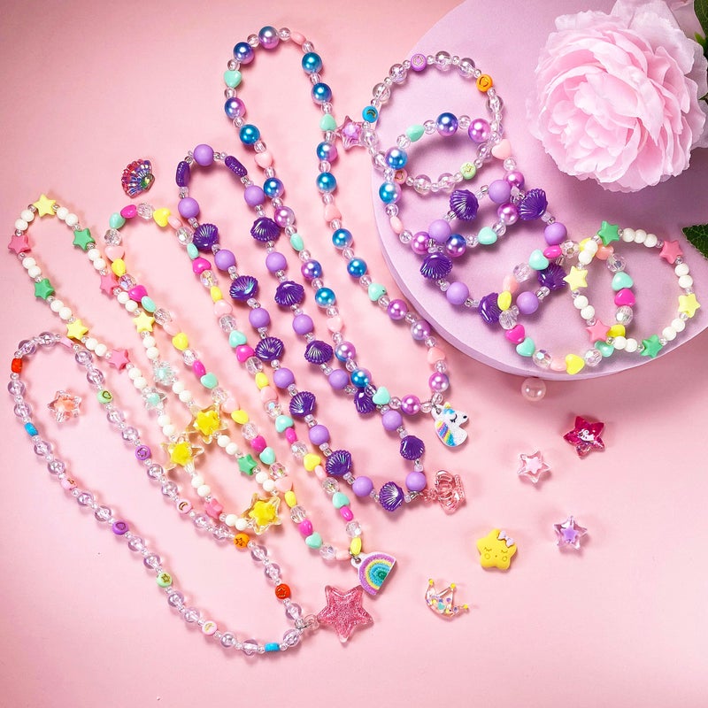 SIELEVIN Kids Jewelry for Little Girls Necklace Bracelet with Unicorn Rainbow Star Crown Pendant for Toddler Dress up Jewelry Princess Gifts for 3 4 5 6 7 8 Years Old - Image 2