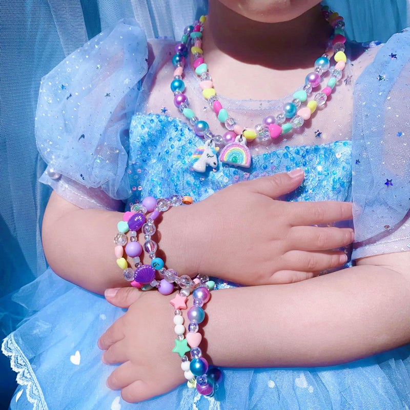 SIELEVIN Kids Jewelry for Little Girls Necklace Bracelet with Unicorn Rainbow Star Crown Pendant for Toddler Dress up Jewelry Princess Gifts for 3 4 5 6 7 8 Years Old - Image 3