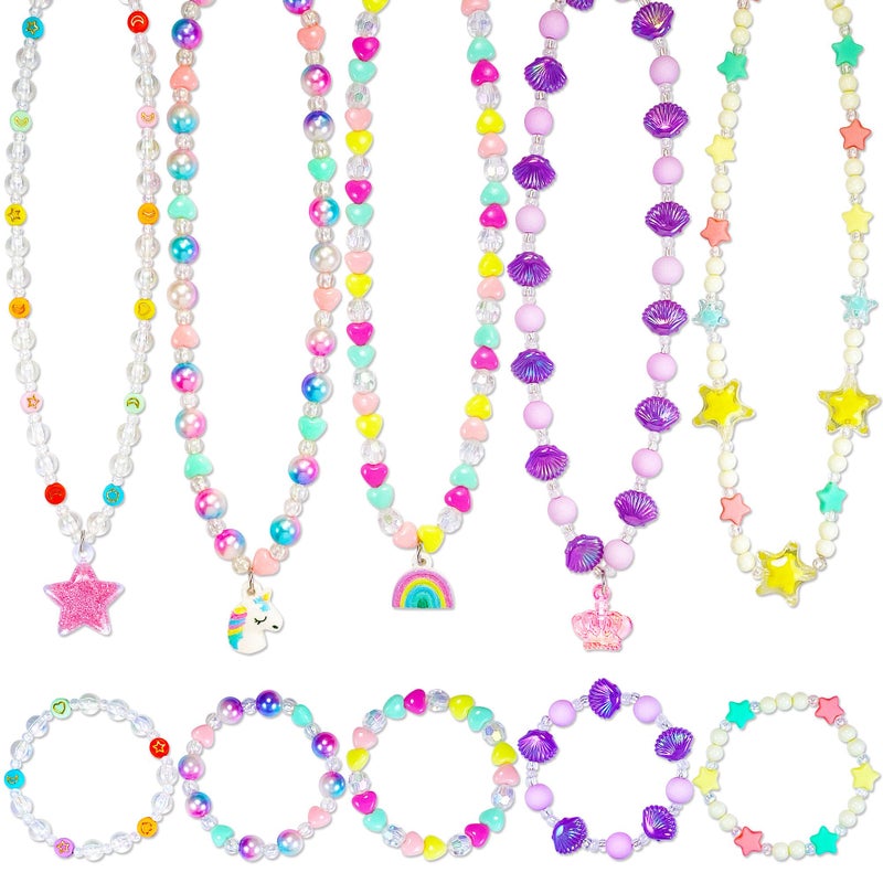 SIELEVIN Kids Jewelry for Little Girls Necklace Bracelet with Unicorn Rainbow Star Crown Pendant for Toddler Dress up Jewelry Princess Gifts for 3 4 5 6 7 8 Years Old - Image 1