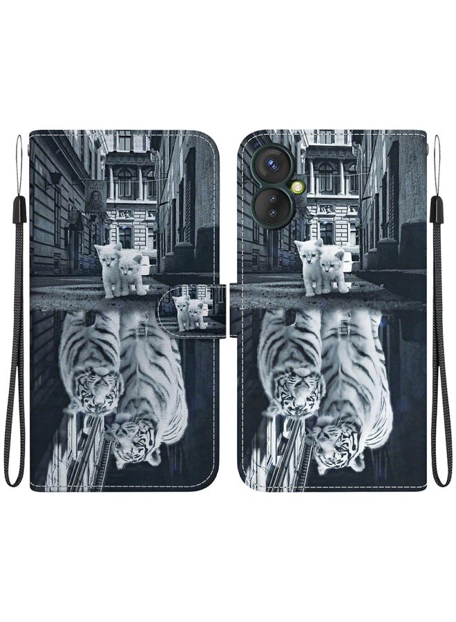 Case Cover For For Tecno Spark 9 Pro / 9T KH7 Crystal Texture Colored Drawing Leather Phone Case(Cat Tiger Reflection)