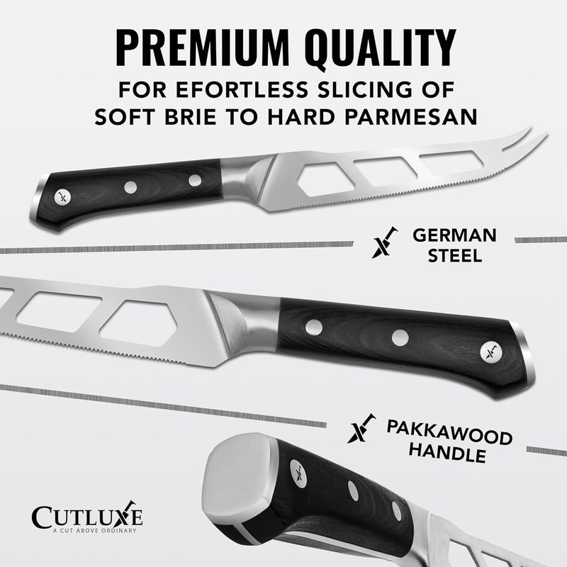 Cutluxe Cheese Knife – 5" Cheese Knife Slicer for Soft and Hard Cheese – Pronged, Serrated & Non Stick Blade – High Carbon German Steel, Full Tang & Ergonomic Handle Design – Artisan Series - Image 2