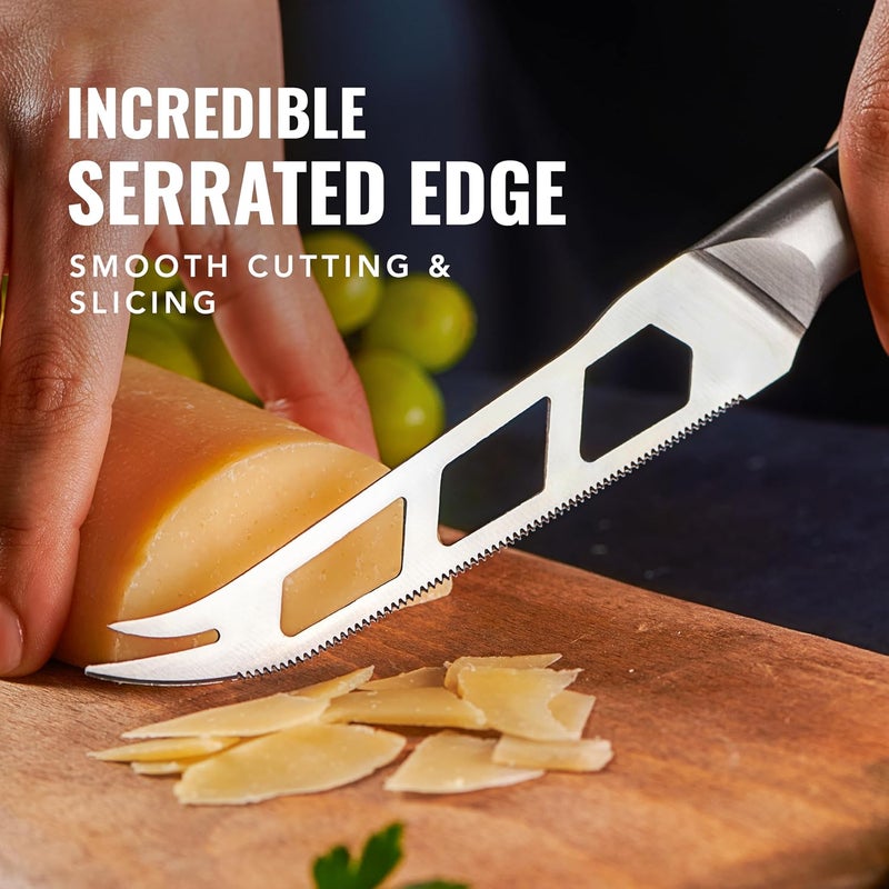 Cutluxe Cheese Knife – 5" Cheese Knife Slicer for Soft and Hard Cheese – Pronged, Serrated & Non Stick Blade – High Carbon German Steel, Full Tang & Ergonomic Handle Design – Artisan Series - Image 5