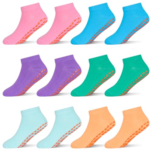 HYCLES Boys Girls Non-Slip Toddler Socks Grip Ankle Sticky Sock Anti-Skid Socks for Kids 6 Pairs for 6-9 Years Kids - Image 1