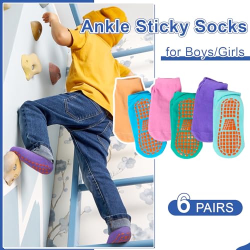HYCLES Boys Girls Non-Slip Toddler Socks Grip Ankle Sticky Sock Anti-Skid Socks for Kids 6 Pairs for 6-9 Years Kids - Image 3
