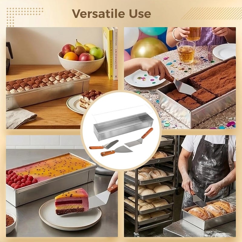 2 Pcs Tiramisu Cake Molds with Acrylic Covers and 3 Wood Handle Spatulas, Non-Stick Stainless Steel Rectangular Baking Pan Set, 15.9 x 3.9 x 2.6 in for Tiramisu, Cheesecake, Mousse, Lasagna - Image 4