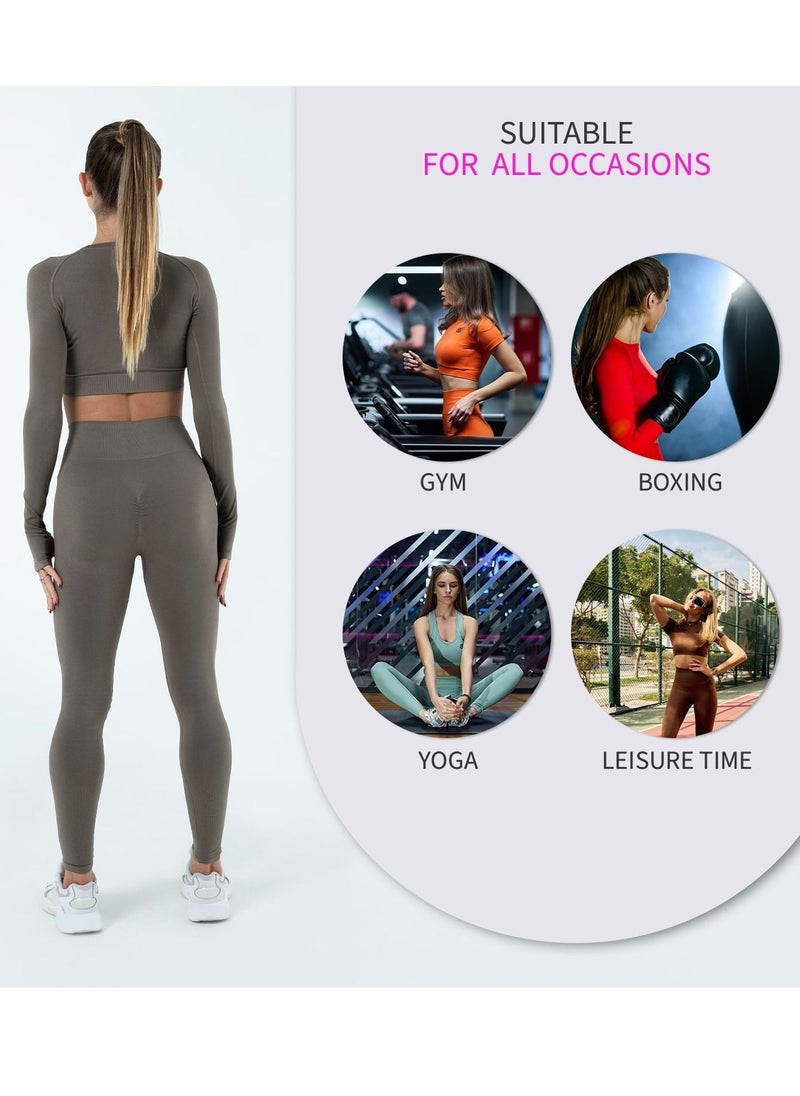 Bernessi - Turkiye Nylon Sports Leggings for Women High Waisted Ladies Workout Running Fitness Yoga Gym Pants with Tummy Control Textured Grey Monsoon Color - Image 1