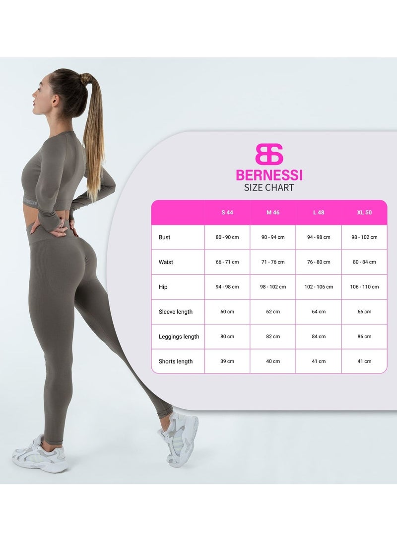 Bernessi - Turkiye Nylon Sports Leggings for Women High Waisted Ladies Workout Running Fitness Yoga Gym Pants with Tummy Control Textured Grey Monsoon Color - Image 1