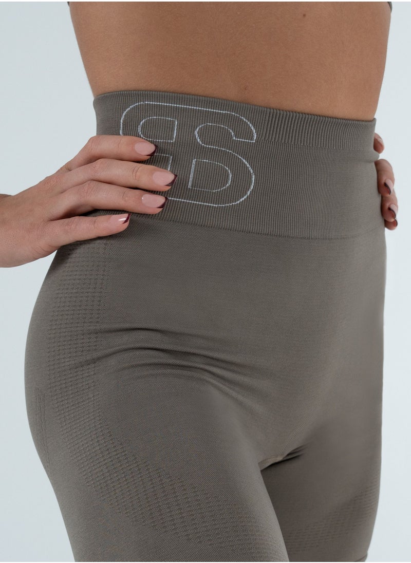 Bernessi - Turkiye Nylon Sports Leggings for Women High Waisted Ladies Workout Running Fitness Yoga Gym Pants with Tummy Control Textured Grey Monsoon Color - Image 1