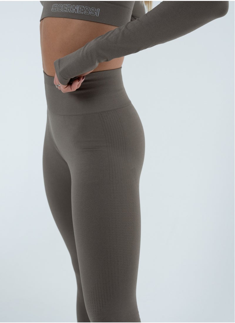 Bernessi - Turkiye Nylon Sports Leggings for Women High Waisted Ladies Workout Running Fitness Yoga Gym Pants with Tummy Control Textured Grey Monsoon Color - Image 1