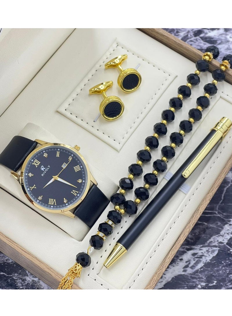 ووتش طقم ساعات رجالي مكون من ساعه وسبحه وكبك وقلم