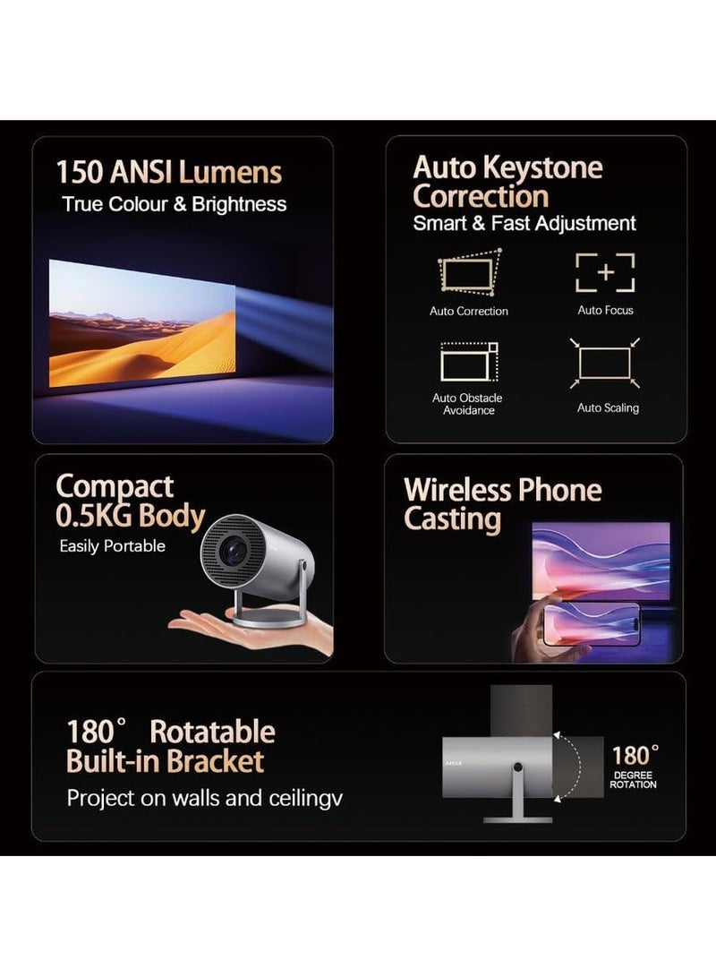 PJ168 EU - 1080P/4K Game Projector with Wi-Fi 6, 150 ANSI Lumens, Android 11, 360° Projection, Portable & Lightweight Projector  - Image 2