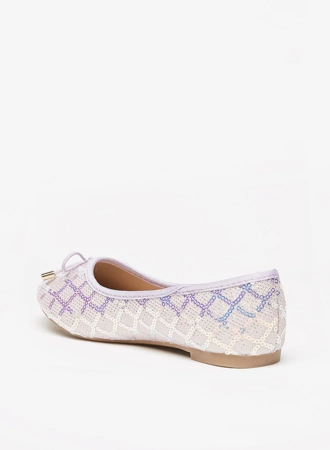 Flora Bella By Shoexpress Girl's Embellished Slip-On Ballerina Shoes with Bow Applique Ramadan Collection
