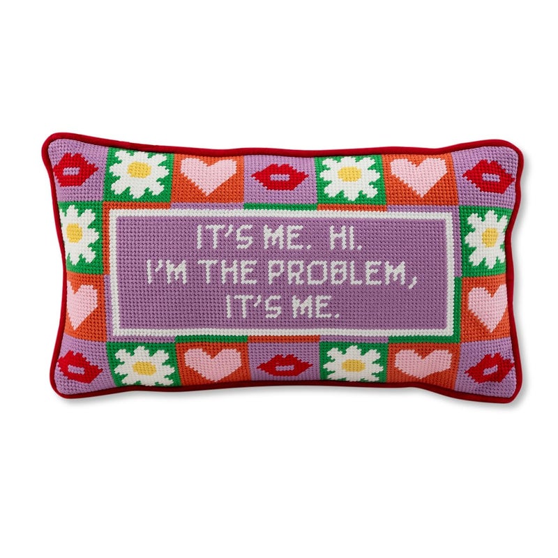 FURBISH Needlepoint Decorative Throw Pillow, Song Lyrics, Small Embroidered Accent Pillow for Bed, Chair, Couch, Sofa, Eclectic Home Decor (It's Me)