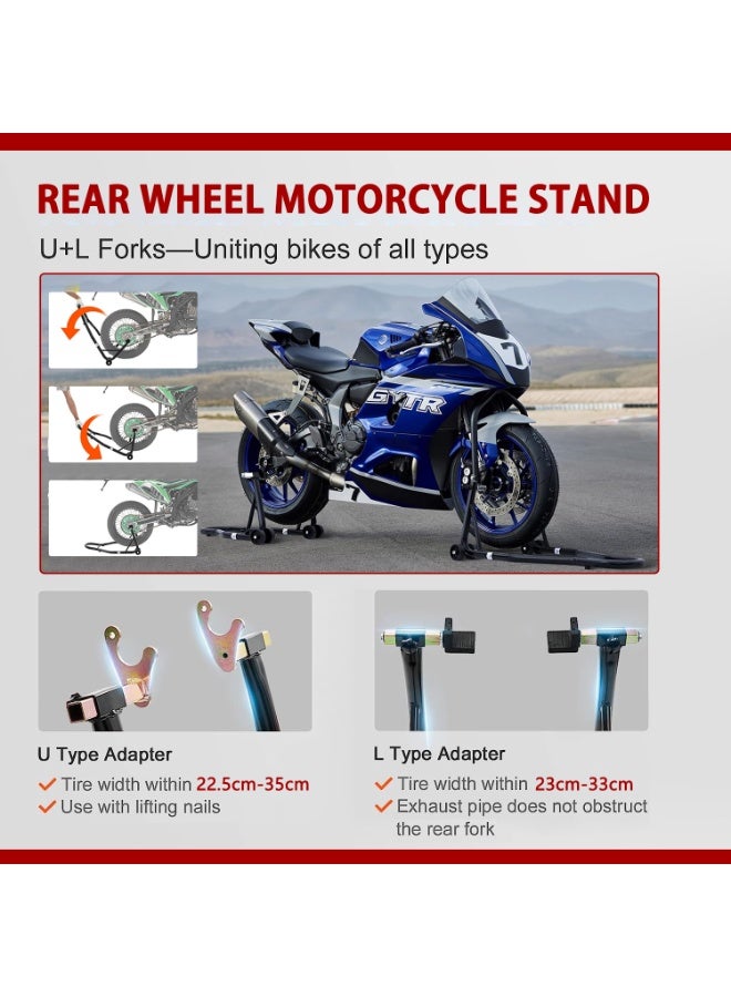 LIODUX Motorcycle Rear Stand + Front Stand Lift, Heavy Duty Motorcycle Lift Jack Stand, Large Capacity Stand Lift Stand, Convenient Storage Motorcycle Wheel Stand, Compatible With Most Motorcycles - Image 2