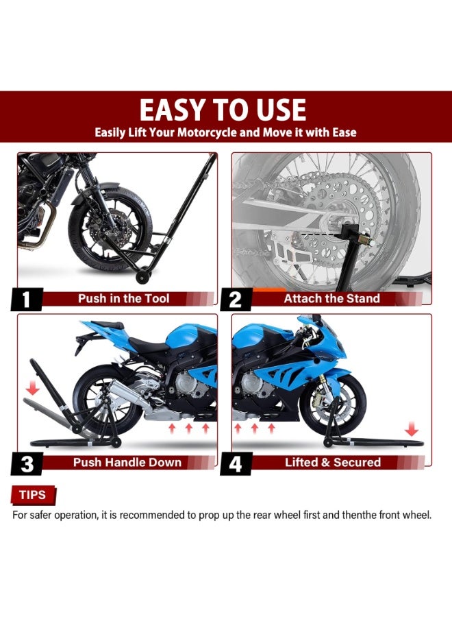 LIODUX Motorcycle Rear Stand + Front Stand Lift, Heavy Duty Motorcycle Lift Jack Stand, Large Capacity Stand Lift Stand, Convenient Storage Motorcycle Wheel Stand, Compatible With Most Motorcycles - Image 5