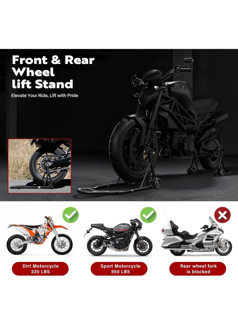 LIODUX Motorcycle Rear Stand + Front Stand Lift, Heavy Duty Motorcycle Lift Jack Stand, Large Capacity Stand Lift Stand, Convenient Storage Motorcycle Wheel Stand, Compatible With Most Motorcycles - Image 3
