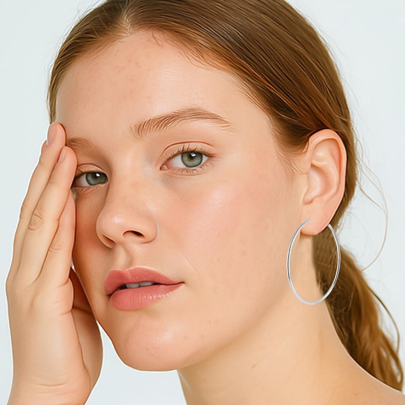 YINCUO 70mm Big Large Stainless Steel Silver Hoop Earrings for Women Lightweight Hoops Hypoallergenic Thin Dangle - Image 3
