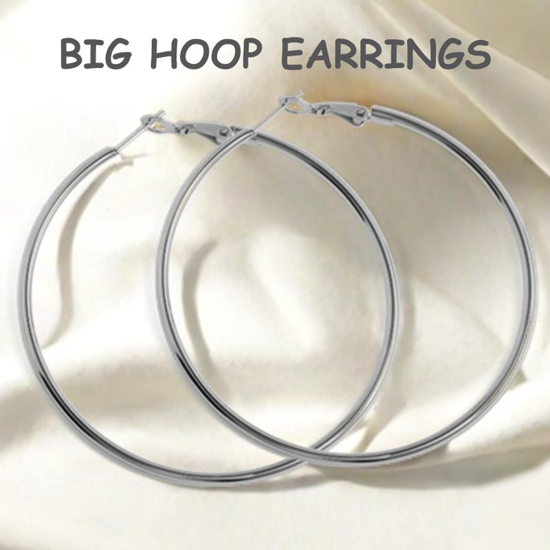YINCUO 70mm Big Large Stainless Steel Silver Hoop Earrings for Women Lightweight Hoops Hypoallergenic Thin Dangle - Image 5