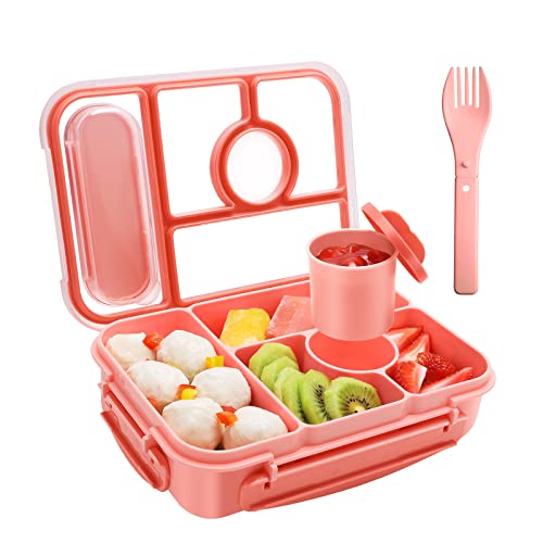 Amathley Bento Box Adult Lunch Box Kids,Lunch Containers for Adults/Kids/Toddler,5 Compartments Bento Lunch Box with Sauce Vontainers,Microwave & Dishwasher & Freezer Safe,BPA-Free(Pink) - Image 1